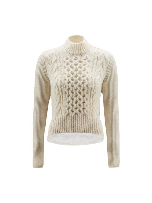 Women's Belted Wool Knit Top Offwhite - MONCLER - BALAAN.