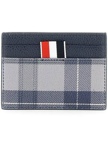 Checked Leather Card Wallet Grey - THOM BROWNE - BALAAN 1