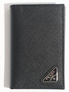 Saffiano Triangular Logo Flap Card Wallet Black - PRADA - BALAAN 2