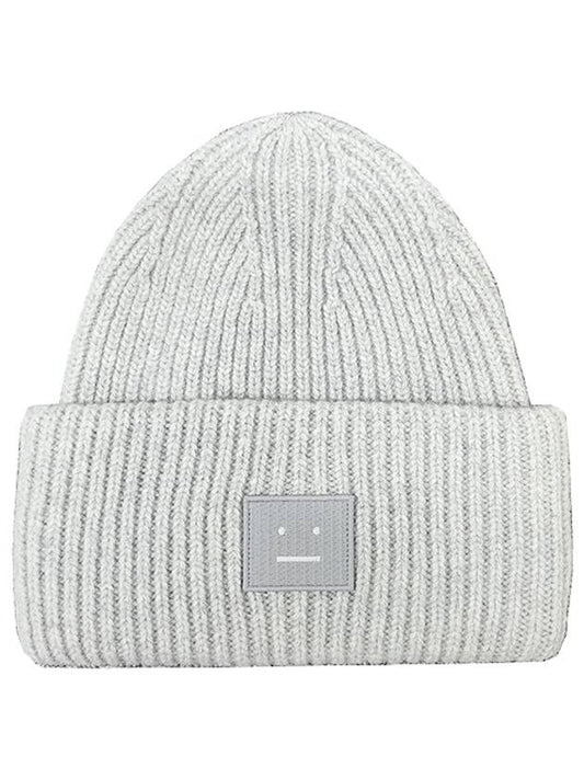 Face Patch Ribbed Wool Beanie Grey - ACNE STUDIOS - BALAAN 2