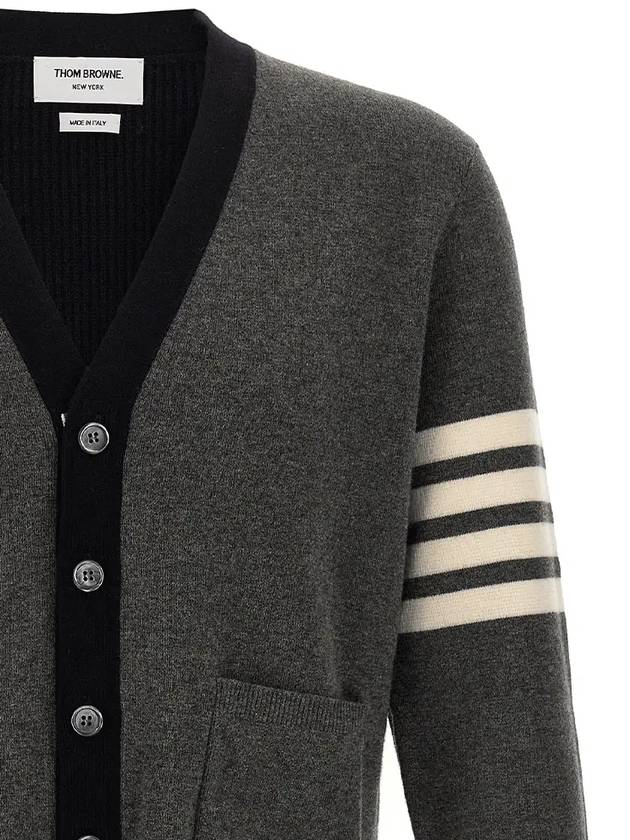 4 Bar Stripe Intarsia Wool Cardigan Grey - THOM BROWNE - BALAAN 4