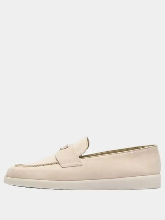 Triangle Logo Suede Loafers Beige - PRADA - BALAAN 2