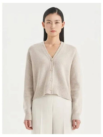 Women s Wool Cashmere Boucle V neck Crop Spring Fall Cardigan Beige Mou Line Domestic Product - THEORY - BALAAN 1