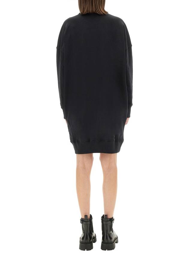 Milano Brushed Logo Print Long Sleeve Short Dress Black - MSGM - BALAAN 4