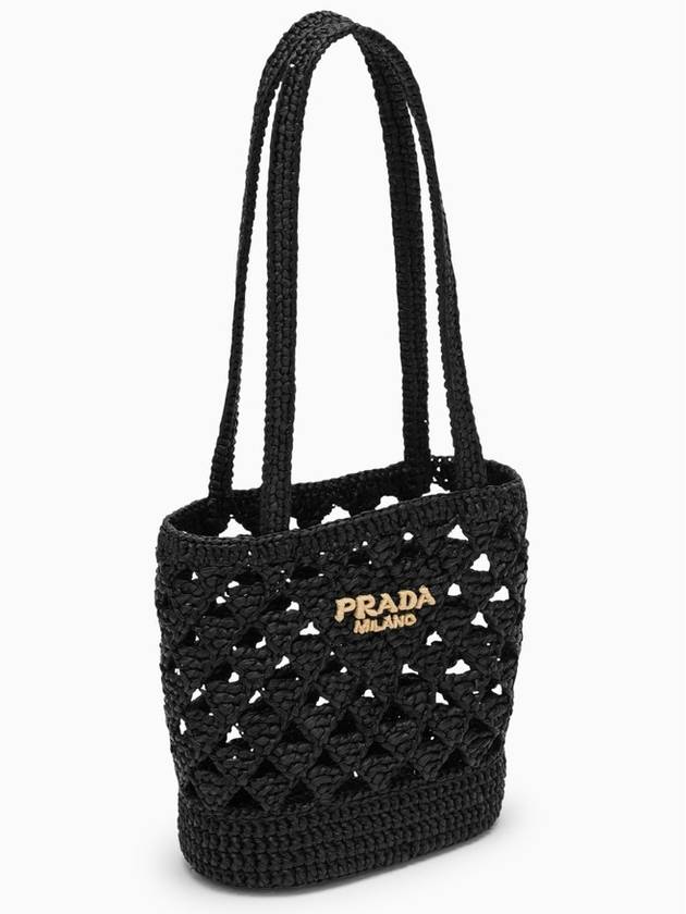 Woven Fabric Crochet Tote Bag Black - PRADA - BALAAN 4