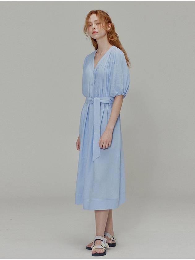 Linen Pleated Midi Dress Blue - OPENING SUNSHINE - BALAAN 5