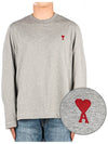 Chain Stitch Heart Logo Long Sleeve T-Shirt Heather Grey - AMI - BALAAN 2