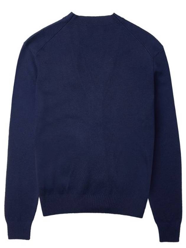 Small Heart Logo Wool Cardigan Navy - AMI - BALAAN 3