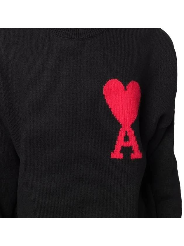 Big Heart Logo Overfit Wool Knit Top Black - AMI - BALAAN 5