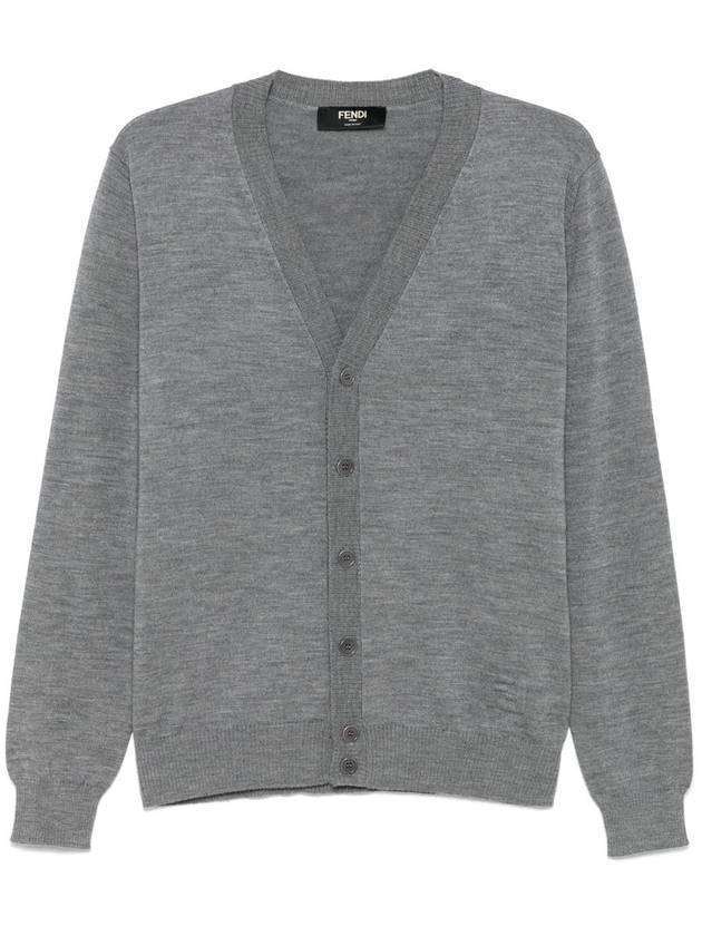 Men's V-Neck Wool Cardigan Grey - FENDI - BALAAN 2