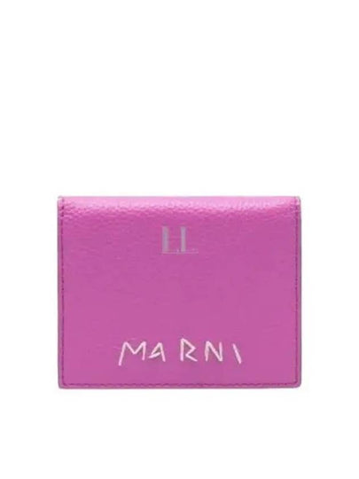 Embroidered Logo Leather Half Wallet Pink - MARNI - BALAAN 2