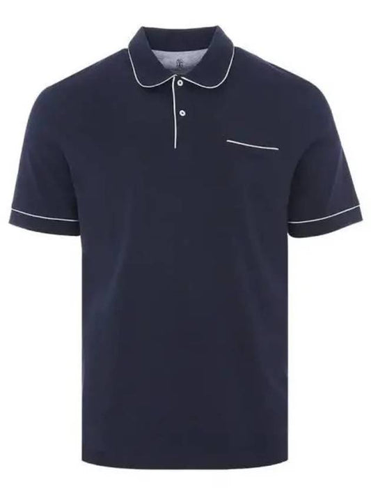 Contrast Border Short Sleeve Polo Shirt Navy - BRUNELLO CUCINELLI - BALAAN 2