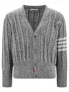 Donegal Twist Cable 4 Bar Classic V Neck Cardigan Light Grey - THOM BROWNE - BALAAN 2