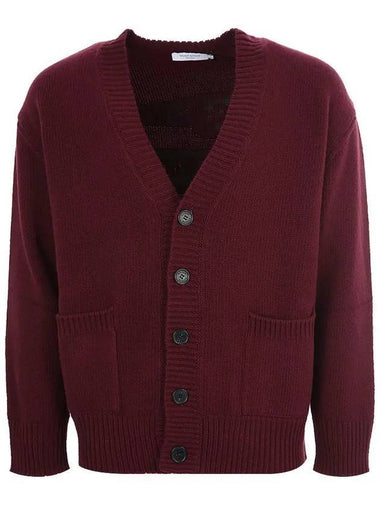 Back Logo Wool Cardigan Wine - MAISON KITSUNE - BALAAN 1