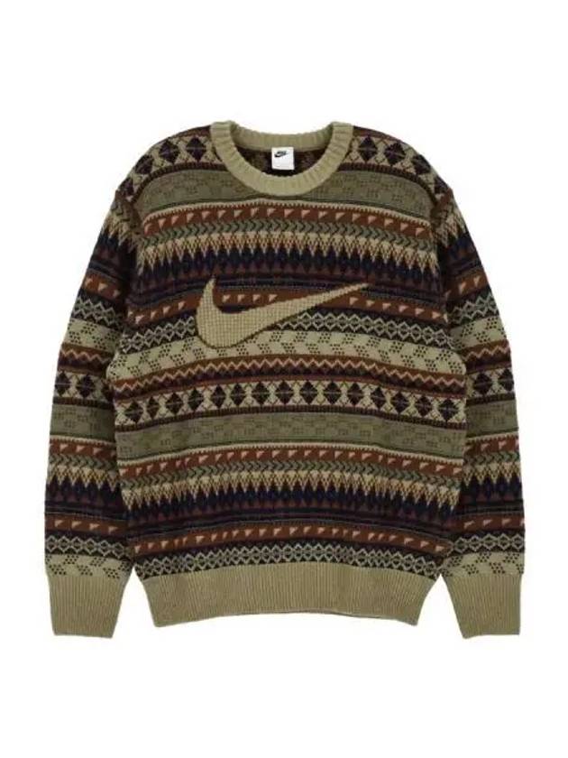 Fair Isle Crew Swoosh Sweater Natural Olive - NIKE - BALAAN 1