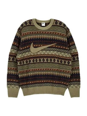 Fair Isle Crew Swoosh Sweater Natural Olive - NIKE - BALAAN 1