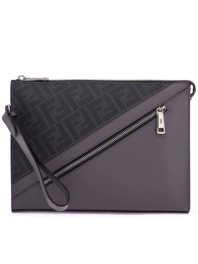 FF Motif Flat Leather Clutch Bag Grey - FENDI - BALAAN 2