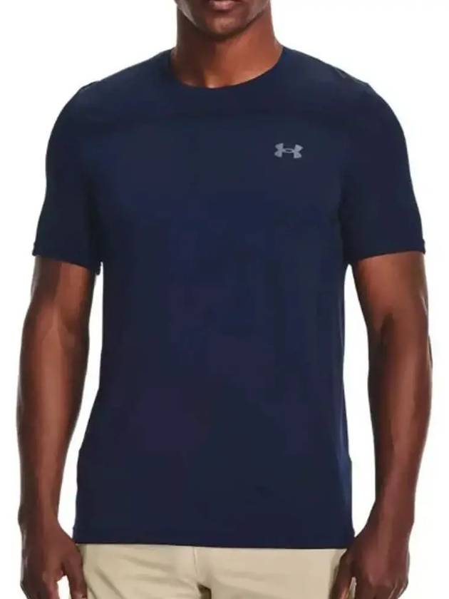 Men's Seamless Logo Short Sleeve T-Shirt Navy - UNDER ARMOUR - BALAAN 3