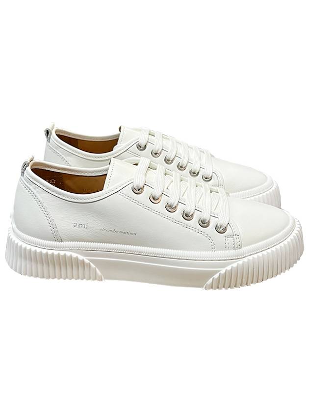 Lace Up Logo Leather Low Top Sneakers White - AMI - BALAAN 2