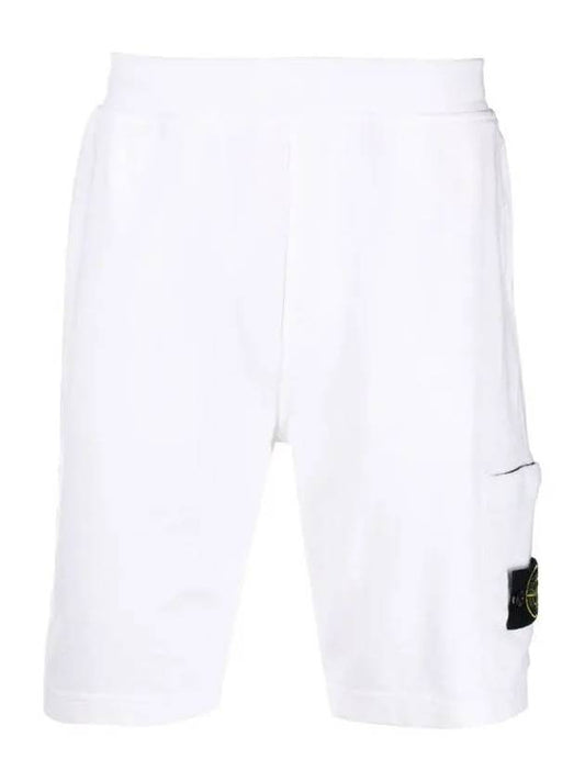 Men's Waffen Patch Cotton Shorts White - STONE ISLAND - BALAAN.