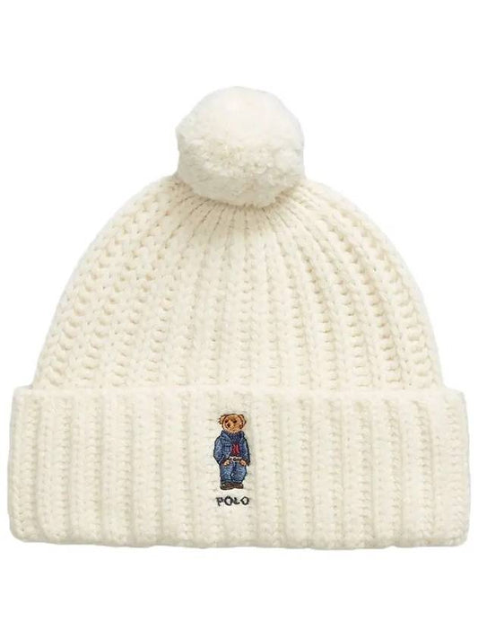 Bear Motif Cable Wool Beanie White - POLO RALPH LAUREN - BALAAN 2