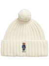 Bear Motif Cable Wool Beanie White - POLO RALPH LAUREN - BALAAN 3