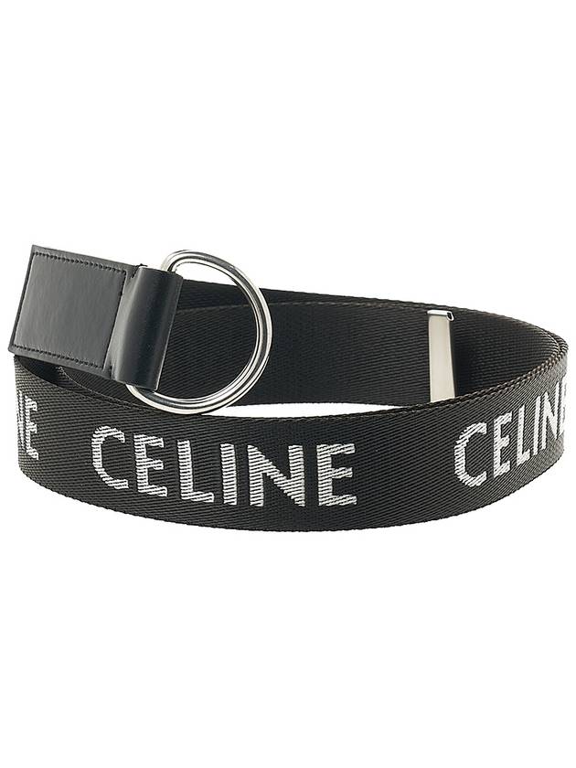 Medium Double Ring Jacquard Leather Belt Black - CELINE - BALAAN 3