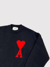 Big Heart Logo Wool Knit Top Black - AMI - BALAAN 3