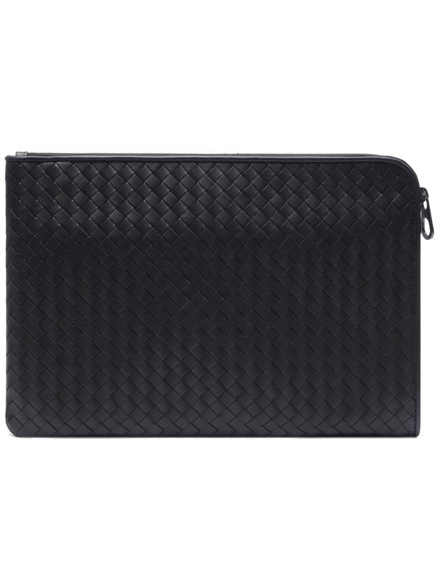 Intrecciato Weaving Zipper Clutch Bag Black - BOTTEGA VENETA - BALAAN 5