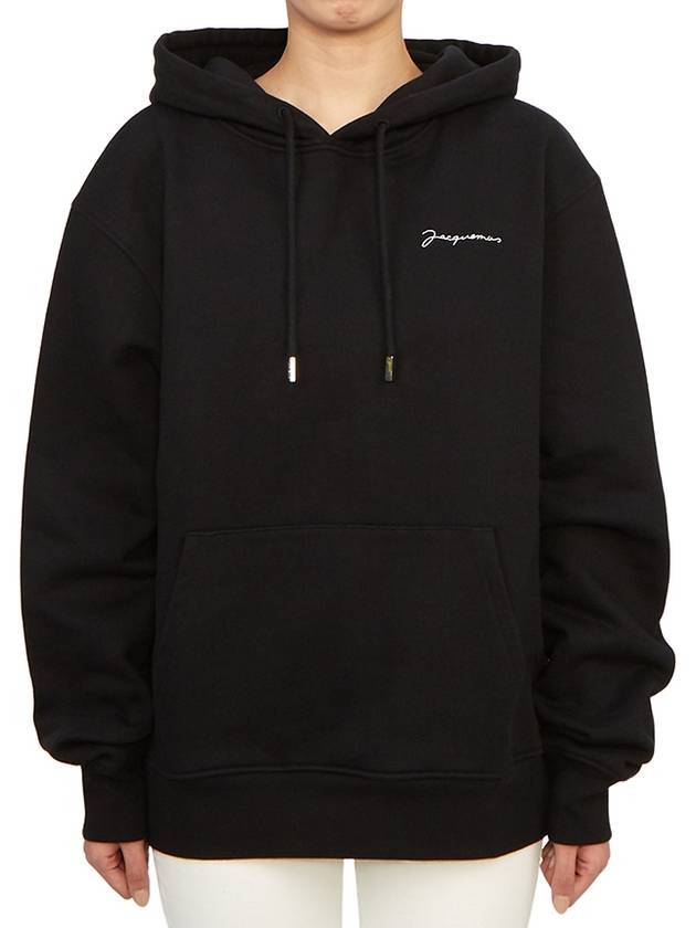 Le Brode Embroidered Logo Cotton Hoodie Black - JACQUEMUS - BALAAN 2