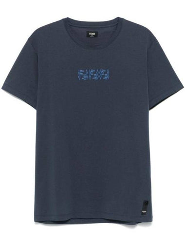 FF Labyrinth Short Sleeve T-Shirt Blue - FENDI - BALAAN 1