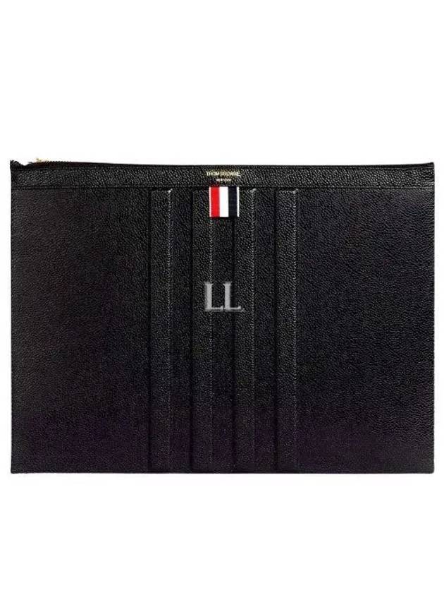 Three Stripes Tab Pebble Grain Leather Diagonal Medium Clutch Bag Black - THOM BROWNE - BALAAN 2