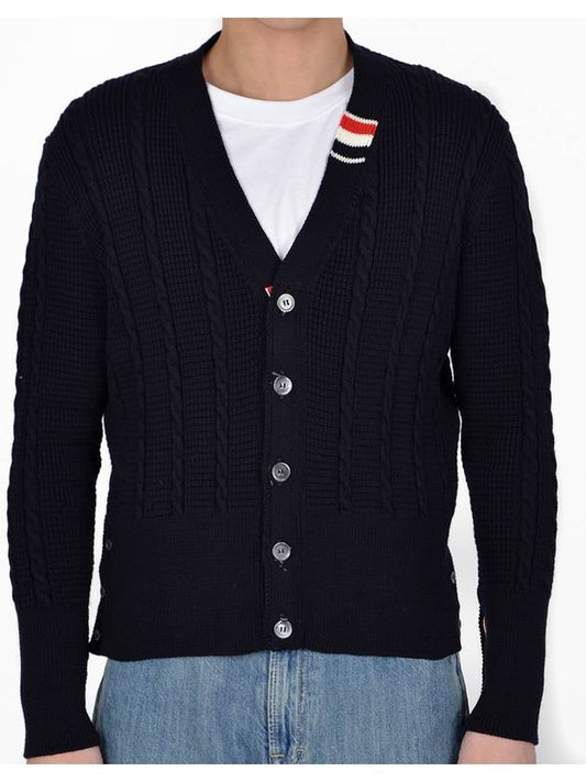 Cable Knitwear Virgin Wool Cardigan Navy - THOM BROWNE - BALAAN 2