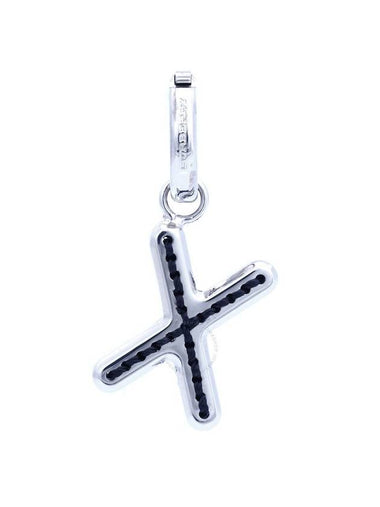 Leather-Topstitched 'X' Alphabet Charm in Palladium/Back - BURBERRY - BALAAN 1