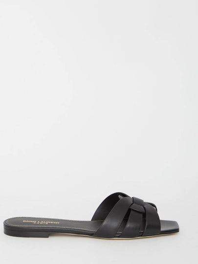 Tribute Smooth Leather Flat Mules Black - SAINT LAURENT - BALAAN 2