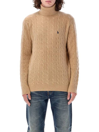 Embroidered Logo Cable Wool Turtleneck Brown - POLO RALPH LAUREN - BALAAN 2