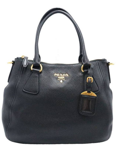 Women s leather shoulder bag black Prada 1BC032 Vitello Phoenix gold lettering logo 2WAY - PRADA - BALAAN 2