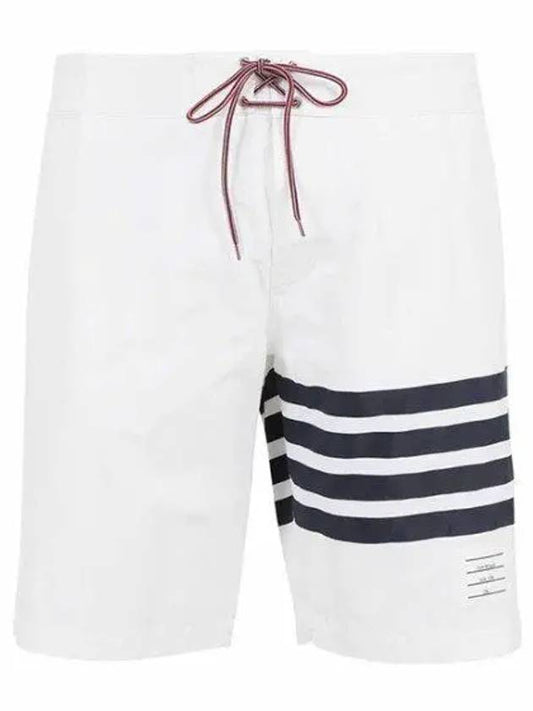 Men's Diagonal Drawstring Waist Board Swim Shorts White - THOM BROWNE - BALAAN 2