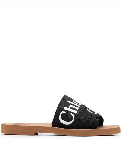 Woody Logo Flat Mule Slippers Black - CHLOE - BALAAN 2