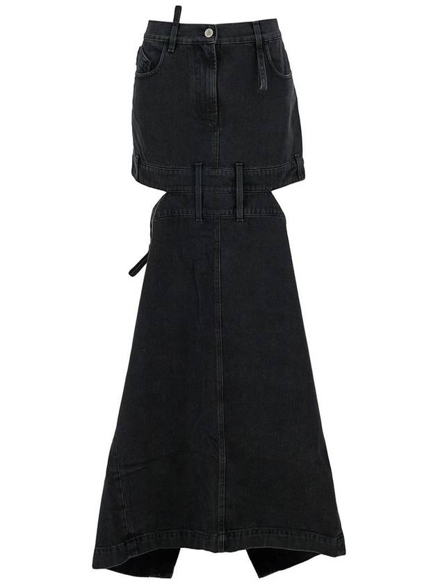 Midi Black Skirt With Maxi Cut-Out In Denim Woman - THE ATTICO - BALAAN 1