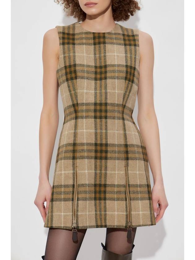 Burberry Wool Dress With Check Pattern, Women's, Beige - BURBERRY - BALAAN 3