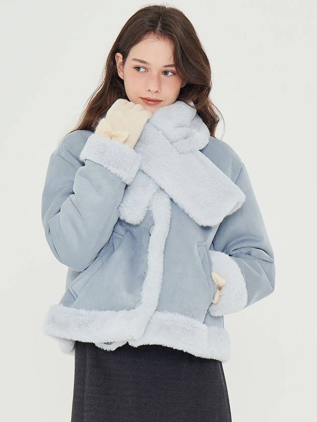 Women's ECCO Fur Cozy Suede Shearling Jacket Blue - METAPHER - BALAAN 2