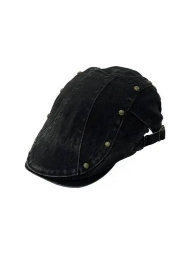 Studded Washed Hunting Cap Black - LECYTO - BALAAN 1