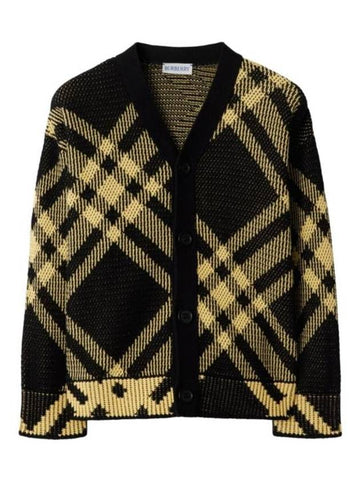 Kids Check Mesh Cotton Cardigan Yellow Black - BURBERRY - BALAAN 1