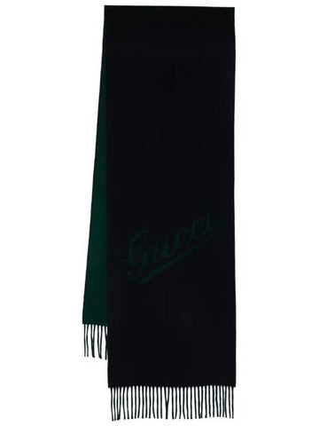 Script Cashmere Scarf Navy Dark Green - GUCCI - BALAAN 1