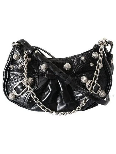 Le Cagol Mini Silver Chain Crocodile Shoulder Bag Black - BALENCIAGA - BALAAN 2