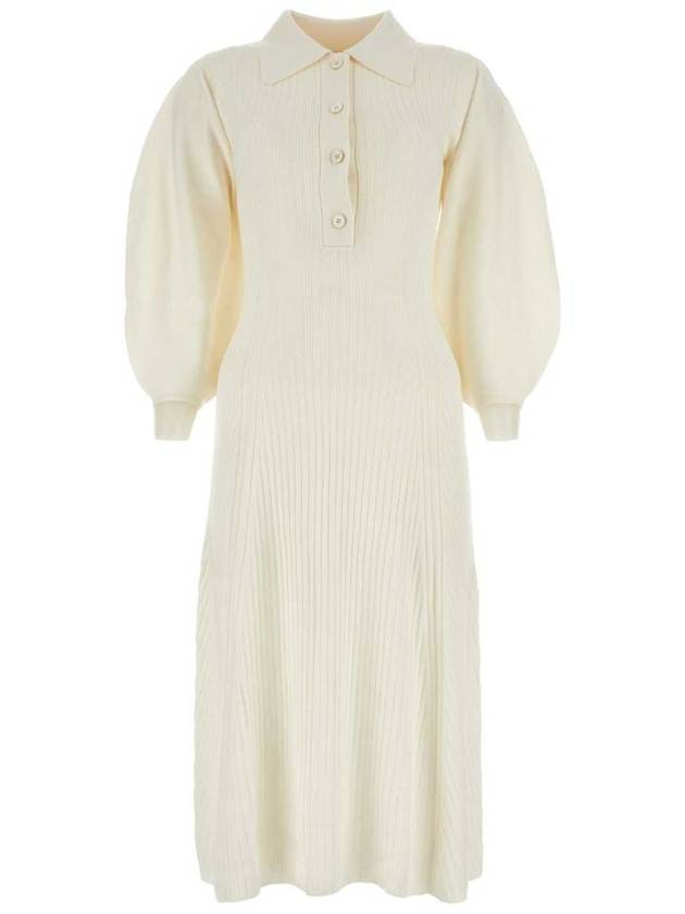 Women's Balloon Sleeve Wool PK Midi Dress Iconic Milk - CHLOE - BALAAN 2