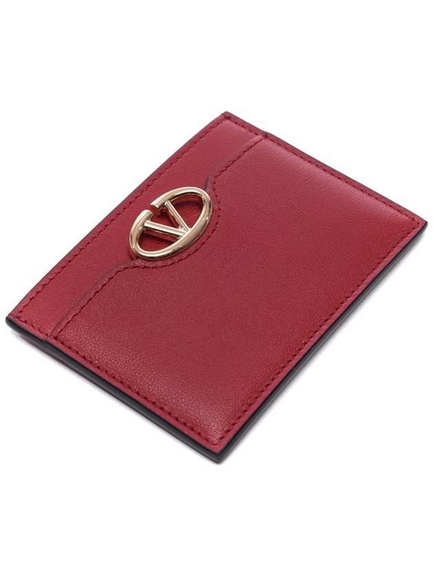 V Logo Signature Leather Card Wallet Red - VALENTINO - BALAAN 6