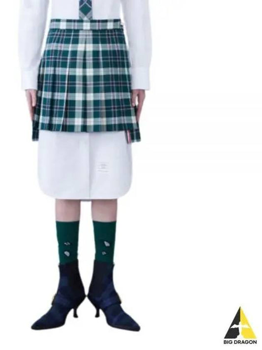 Women's Tartan Twill Mini Pleated Skirt Green - THOM BROWNE - BALAAN 2