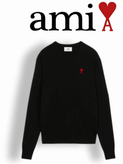 Heart Logo Patch Knit Top Black - AMI - BALAAN 2